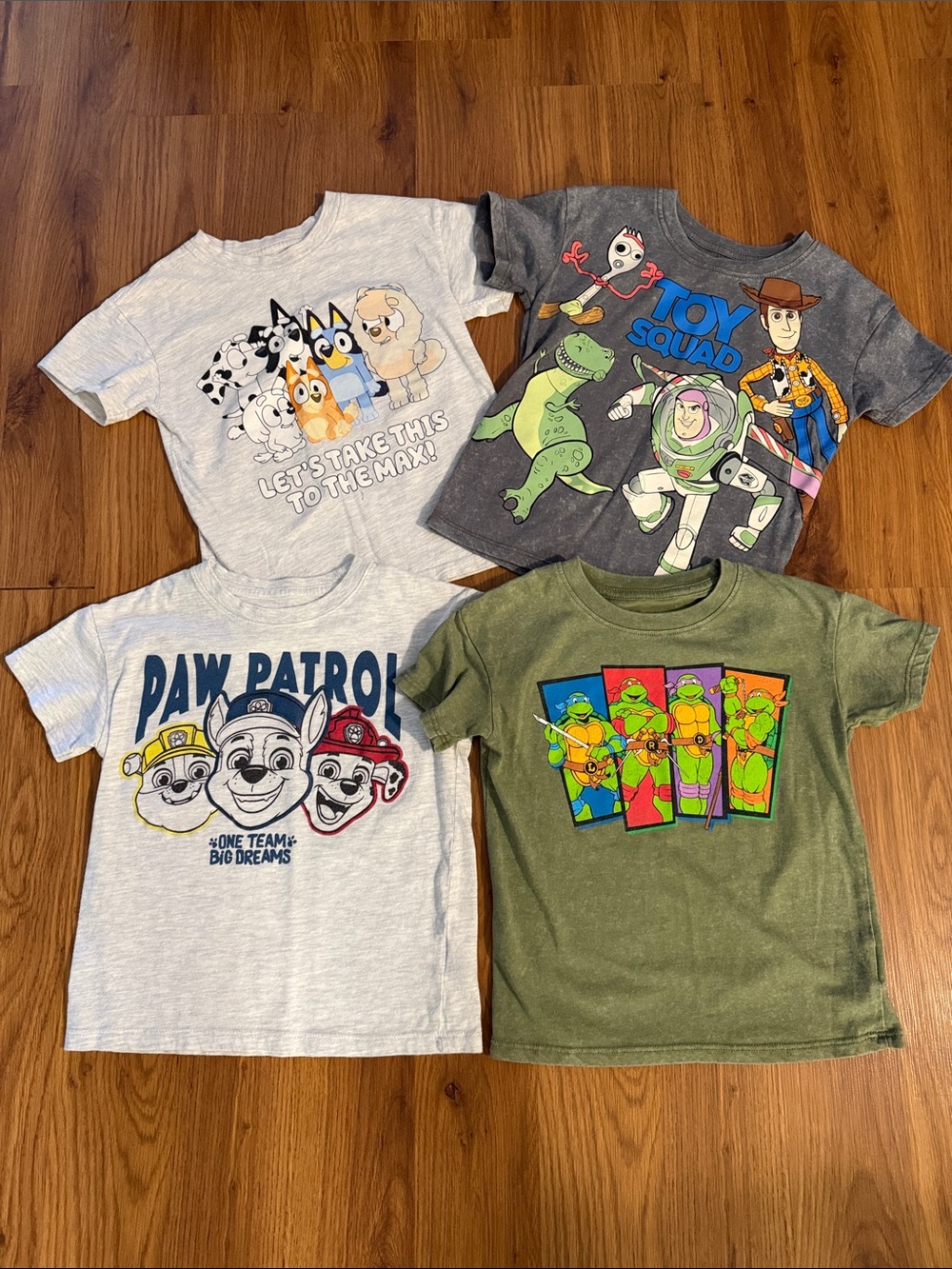 Disney Kids Graphic Tees Bundle - Gray, Green, Olive & Charcoal